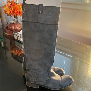Madden Girl Gray Tall Boots - Red Zipper Trim
